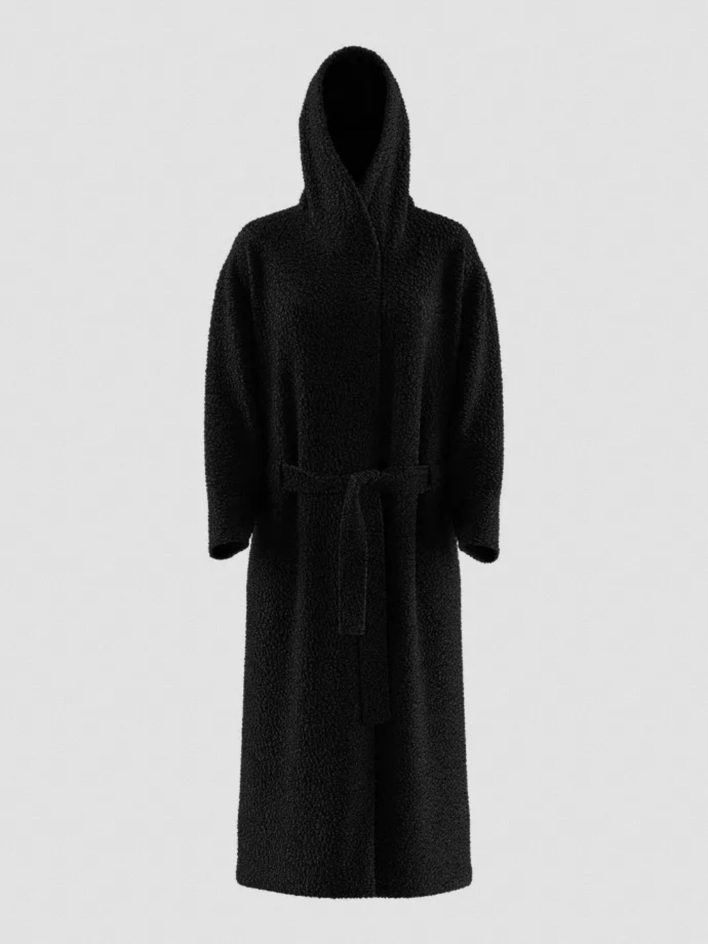 🤩NWT🫶LONG!Deep black VICTORIAS SECRET SOLD OUT Black Hooded Fuzzy robe w/Belt! - Picture 3 of 9